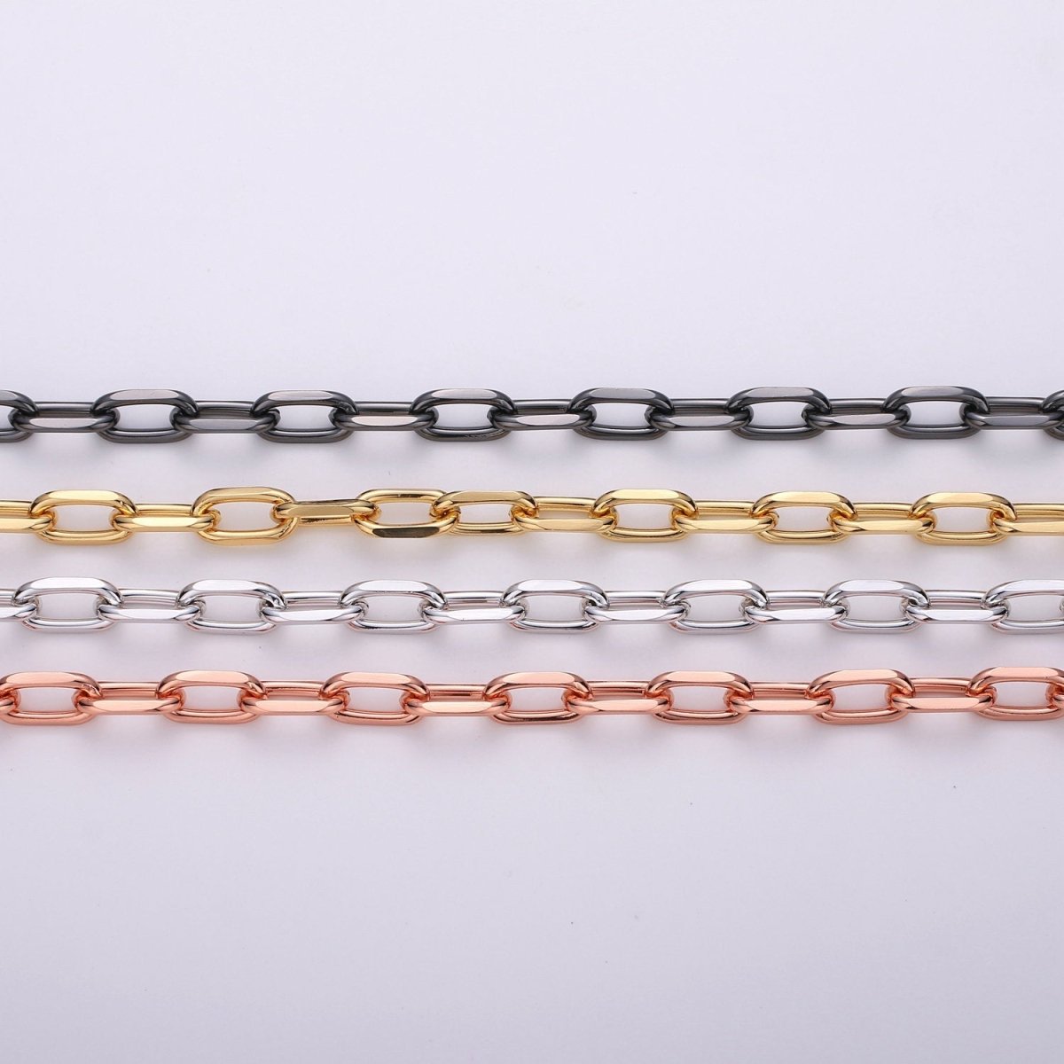 24K Gold Filled Chain Fashion CABLE Chain - Silver, Rose Gold, Black Chunky Chain, 12X7mm 2mm Thick Chain | ROLL-143, ROLL-144, ROLL-145, ROLL-146 Clearance Pricing - DLUXCA