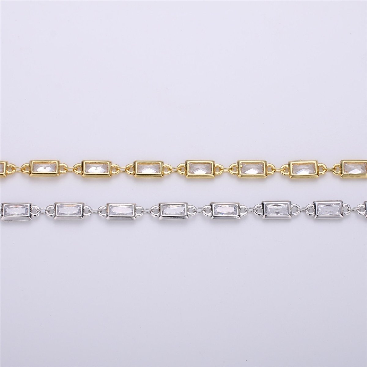 24K Gold Filled Chain Micro Pave CZ Bezel Chain by the Yard Rectangle Shape 7x4mm size Unfinished chain for Necklace Component | ROLL-1256, ROLL-119 Clearance Pricing - DLUXCA