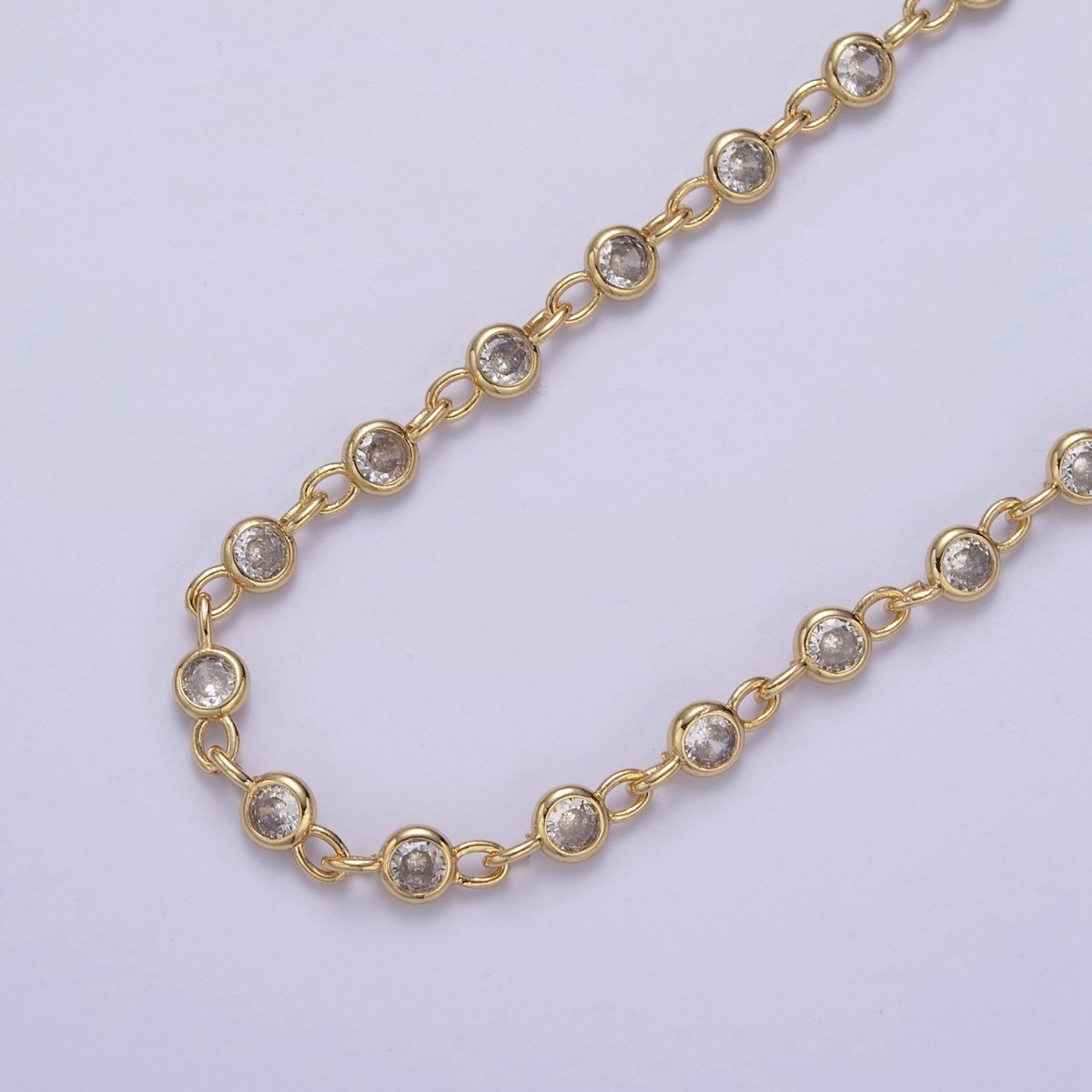 24k Gold Filled Chain Round CZ Chain by Foot / Yard Bulk Chain Round Bezel Cut Cubic Chains 5mm CZ Chain Unsoldered | ROLL-743 744 745 746 Clearance Pricing - DLUXCA