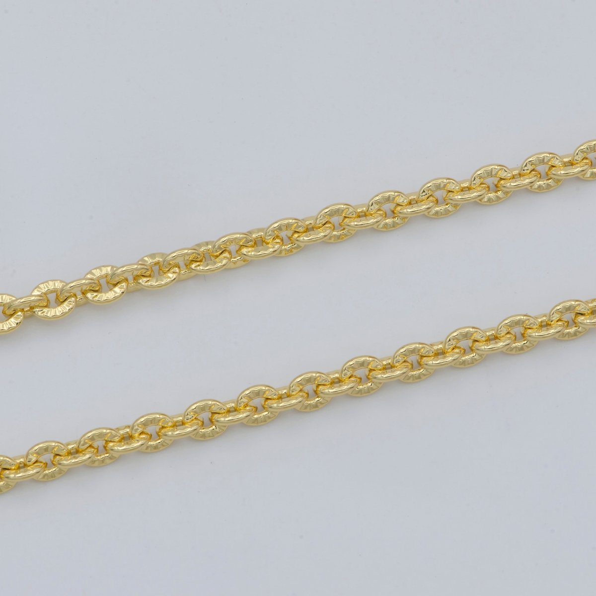 24K Gold Filled Chain, Textured Unique Rolo Chain, 3.7mm, Unfinished Chain by Yard, For Jewelry Making, For Necklace, Bracelet, Anklet Supply | ROLL-469 Clearance Pricing - DLUXCA