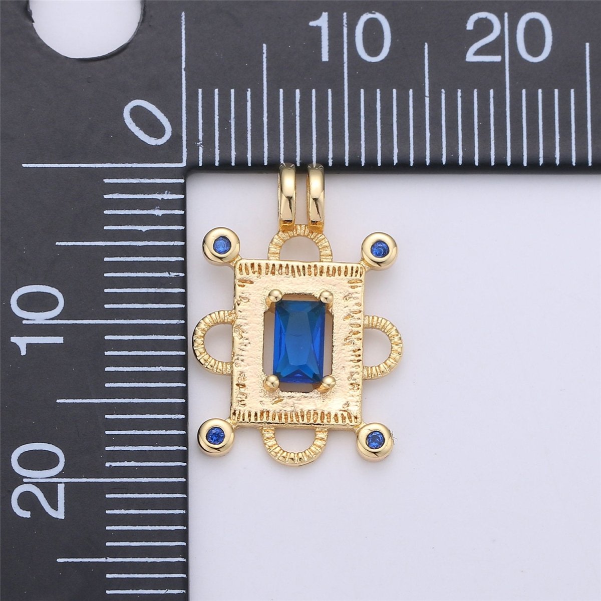24k Gold Filled Charm Gold Rectangle Pendant Blue Cubic Charm for Necklace Jewelry Making Supply 20x14mm C-673 - DLUXCA