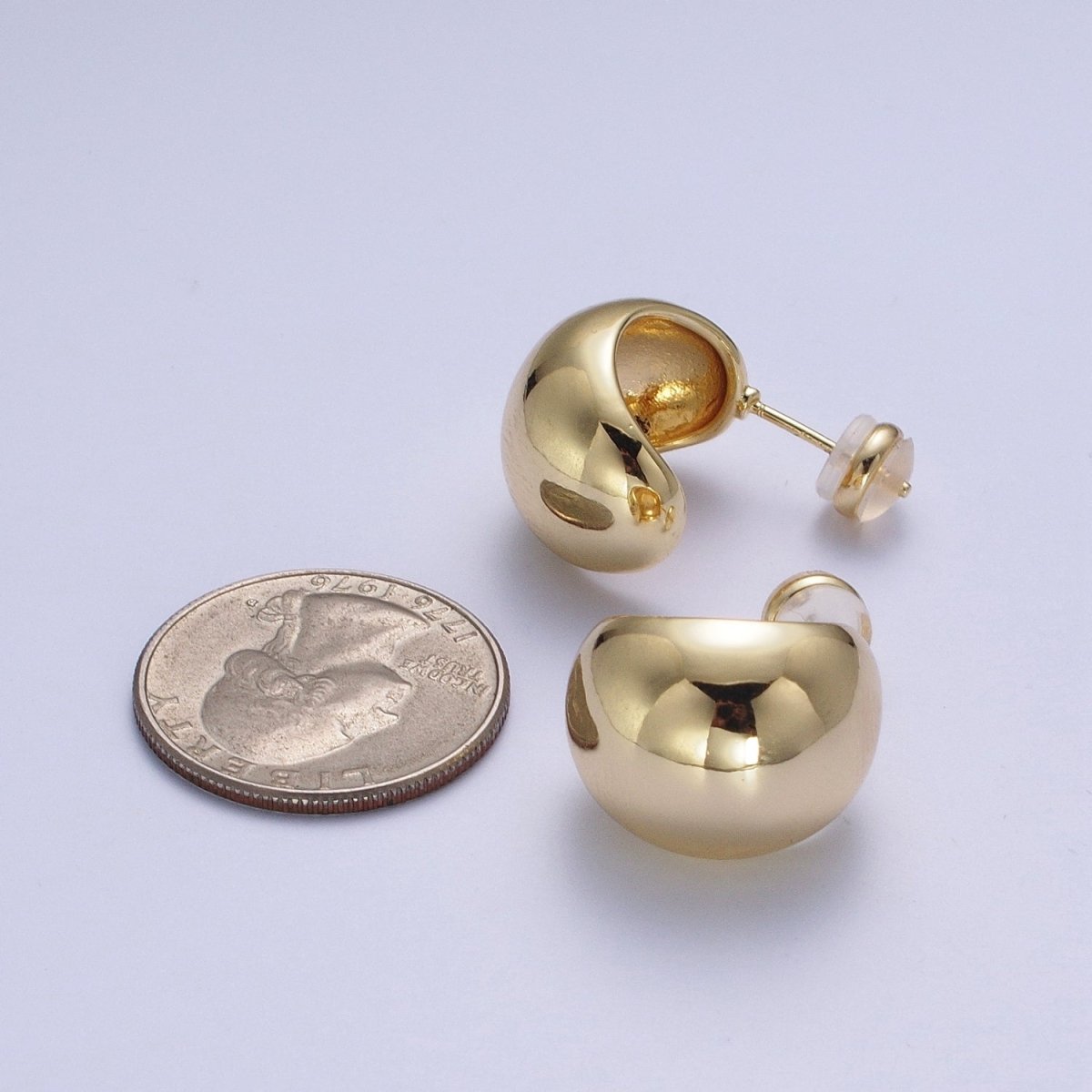 24K Gold Filled Chunky Wide Minimalist Dome Stud Gold Earrings | AE535 - DLUXCA