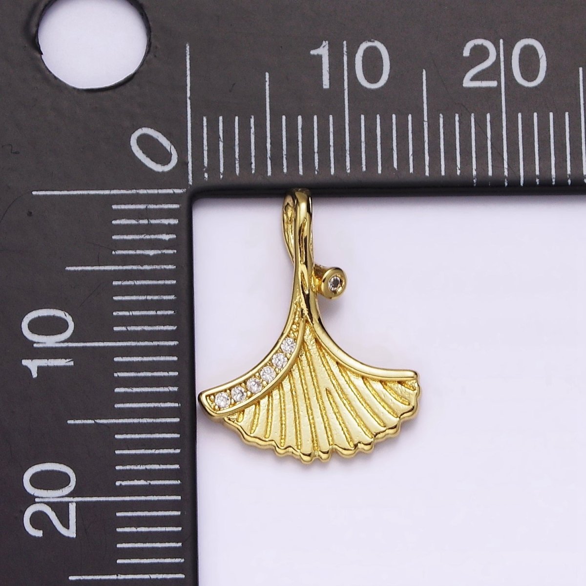 24K Gold Filled Clam Sea Shell Micro Paved CZ Lined Charm | AC1426 - DLUXCA