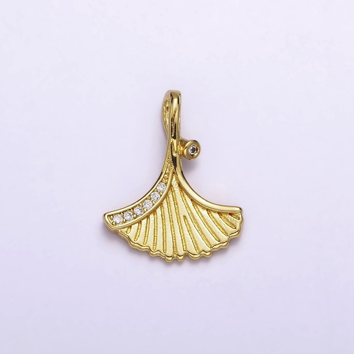24K Gold Filled Clam Sea Shell Micro Paved CZ Lined Charm | AC1426 - DLUXCA