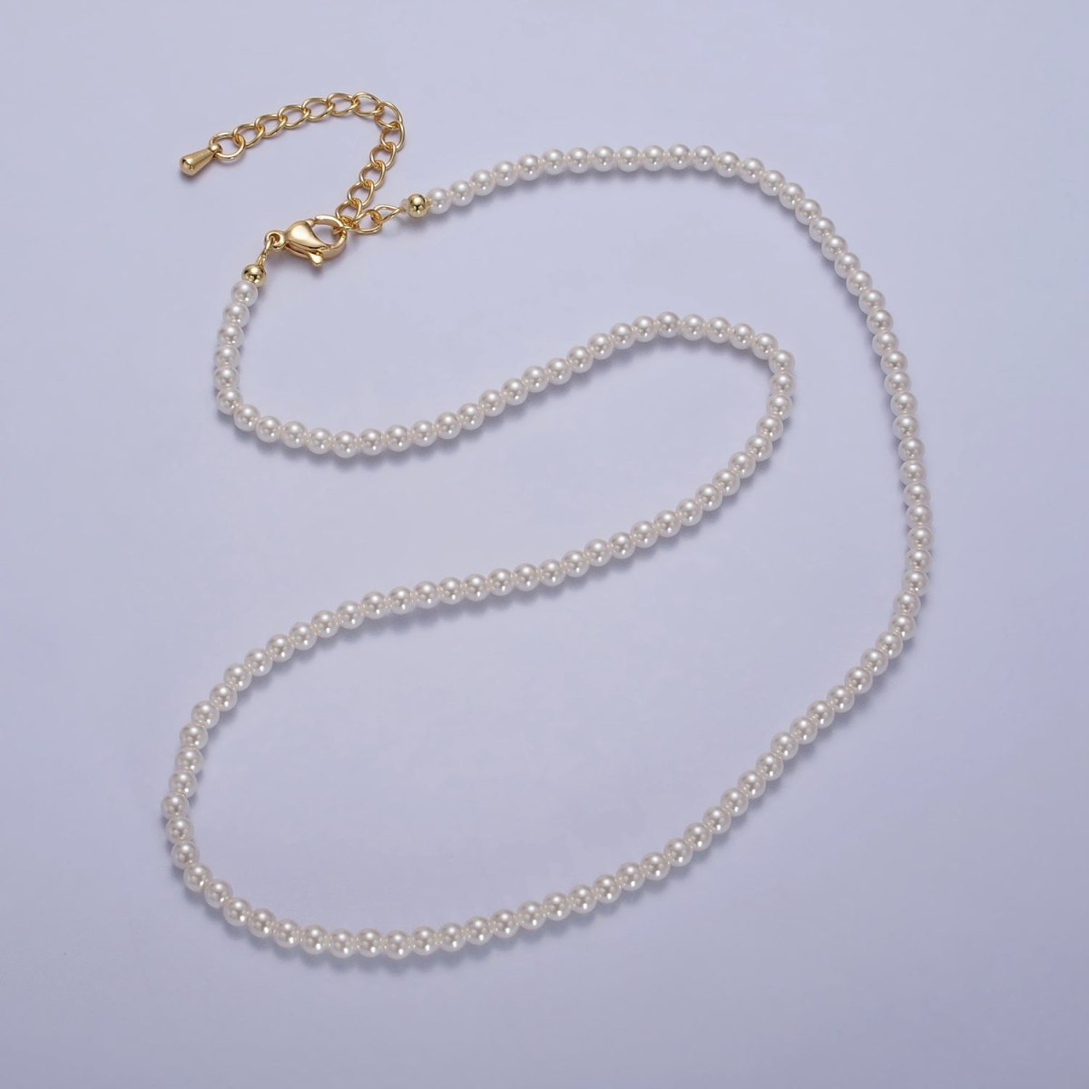 24k Gold Filled Classic Pearl Necklace 16.5 inch Bridal Necklace with Adjustable 2" Extender Chain | WA-1558 Clearance Pricing - DLUXCA
