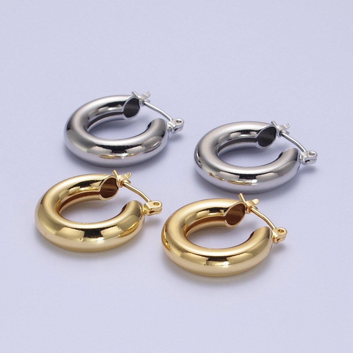 24K Gold Filled Classic Wide Dome 20mm Latch Hoop Earrings in Gold & Silver | Y-170 Y-172 - DLUXCA