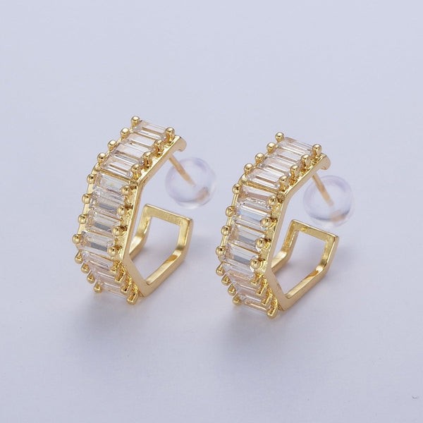 24K Gold Filled Clear Baguette Cubic Zirconia Hexagonal Open