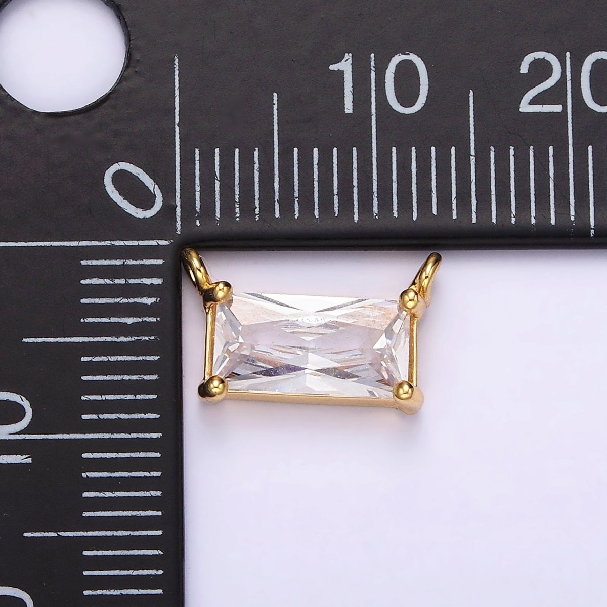 24K Gold Filled Clear Baguette CZ Bezel Connector | G797 - DLUXCA