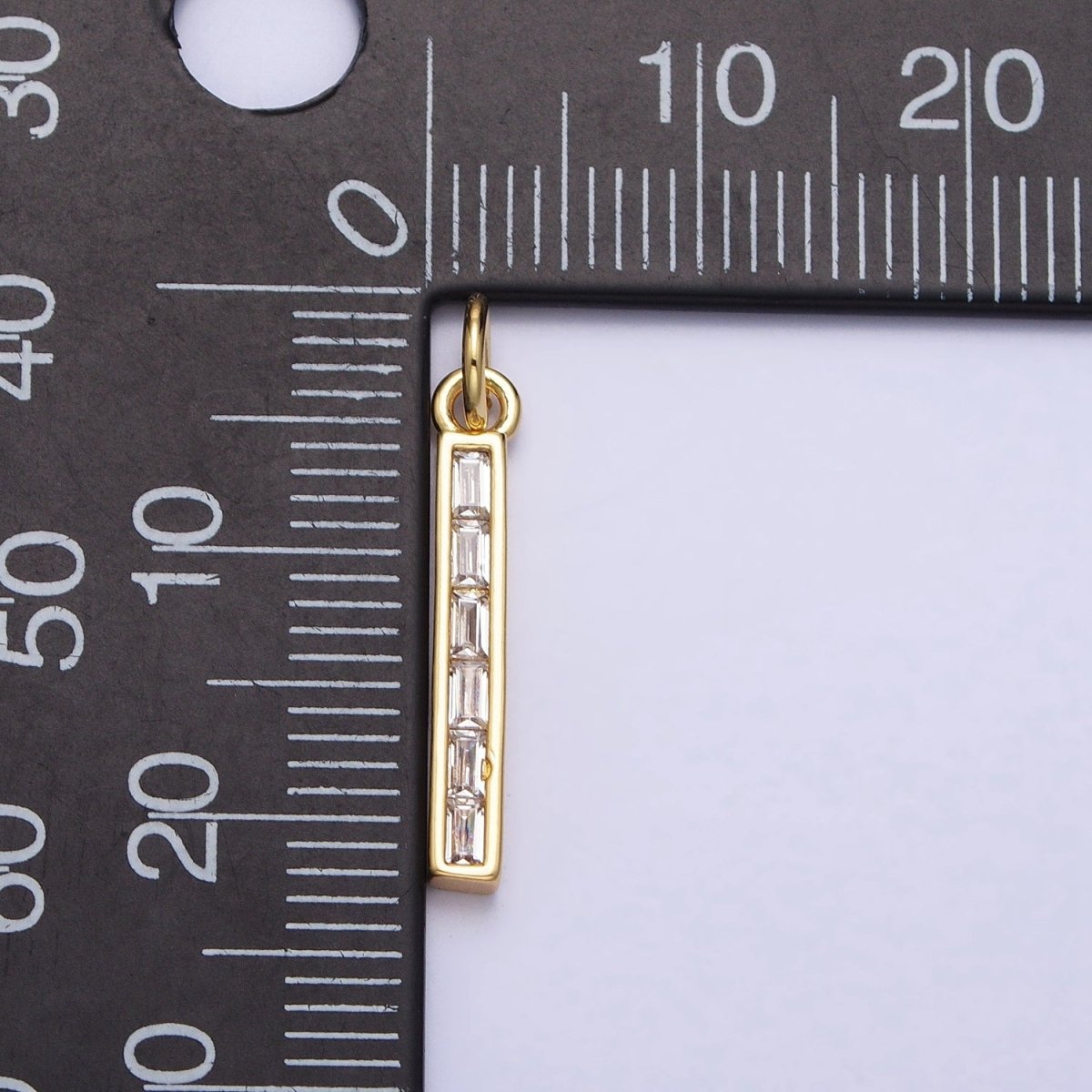 24K Gold Filled Clear Baguette CZ Linear Charm | AA213 - DLUXCA