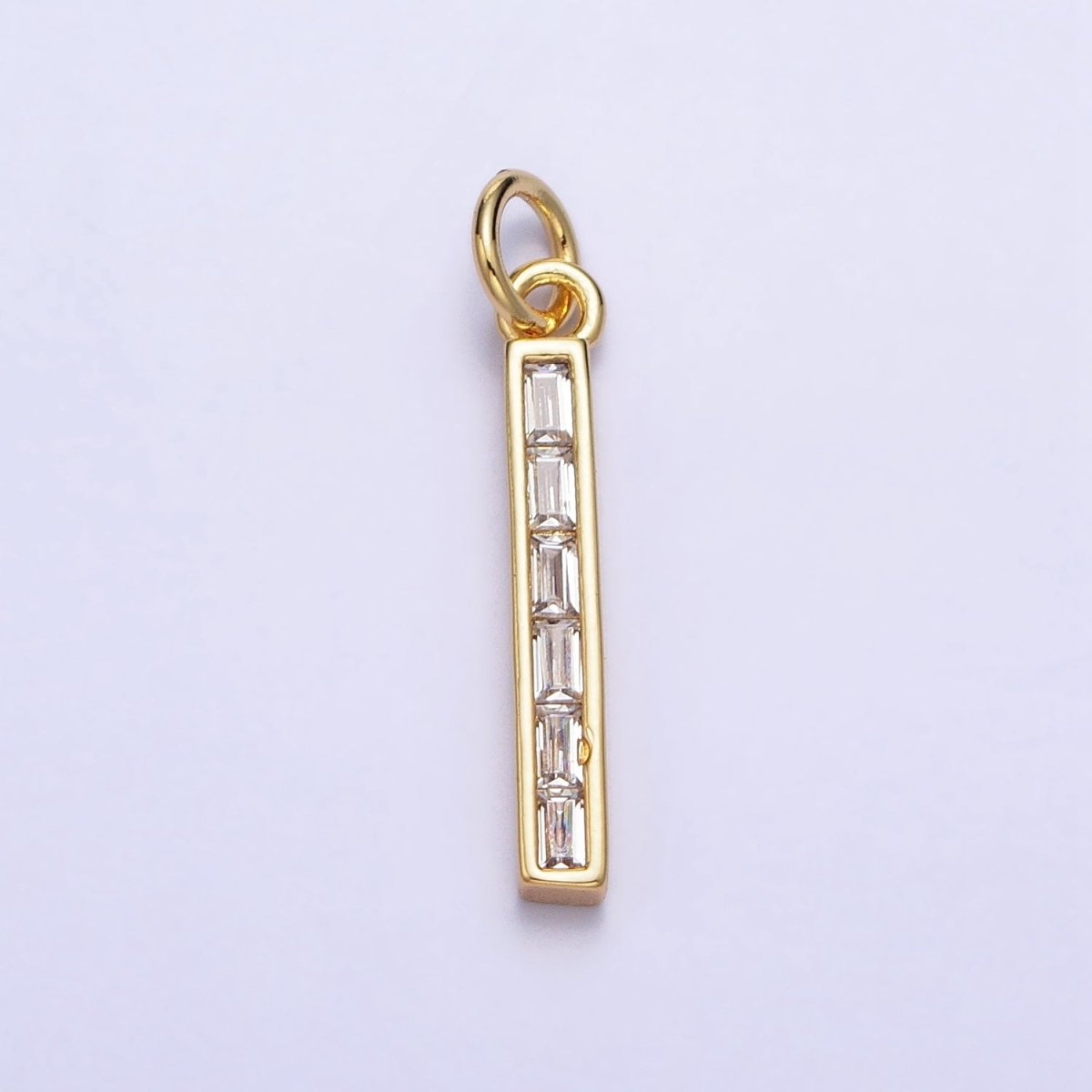 24K Gold Filled Clear Baguette CZ Linear Charm | AA213 - DLUXCA