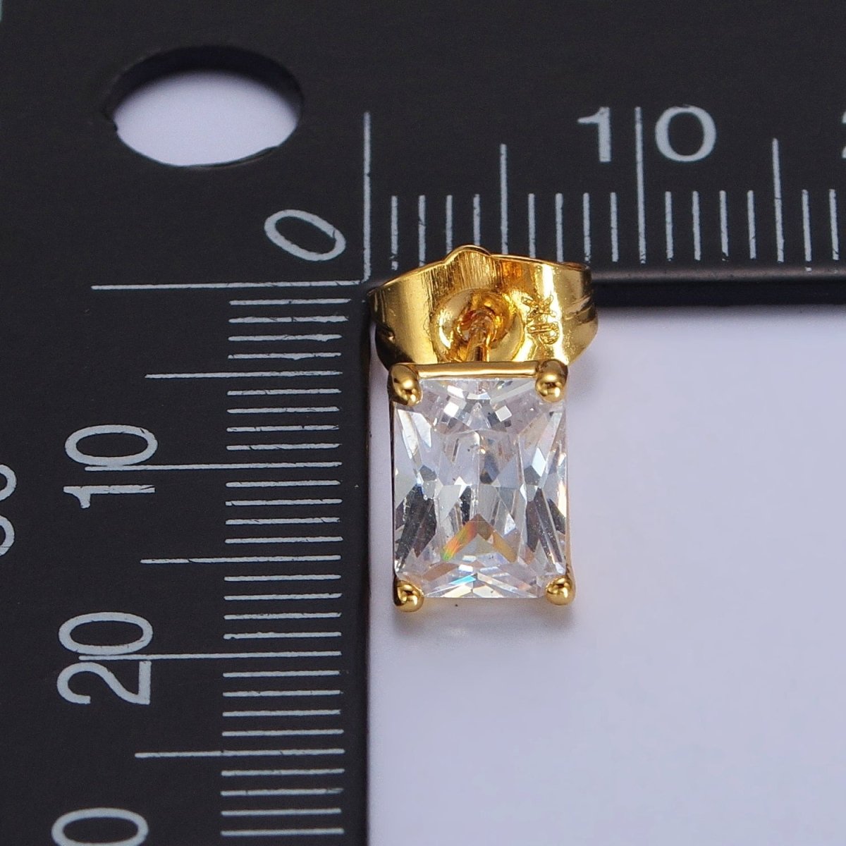 24K Gold Filled Clear Baguette CZ Minimalist Stud Earrings in Gold & Silver | AB123 AB092 - DLUXCA