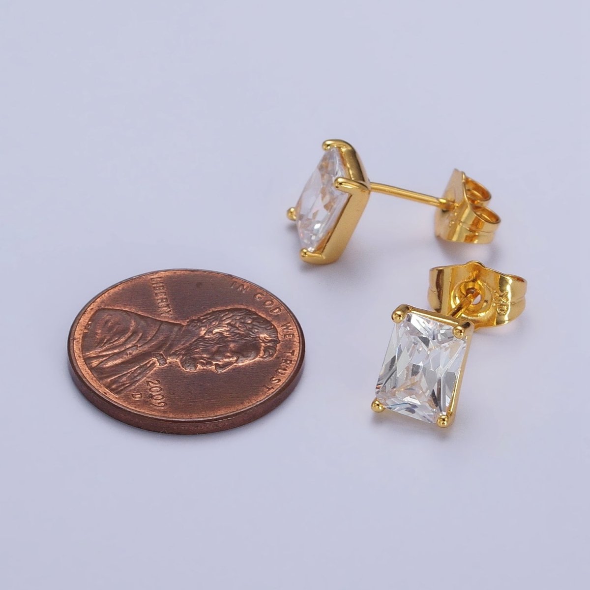 24K Gold Filled Clear Baguette CZ Minimalist Stud Earrings in Gold & Silver | AB123 AB092 - DLUXCA