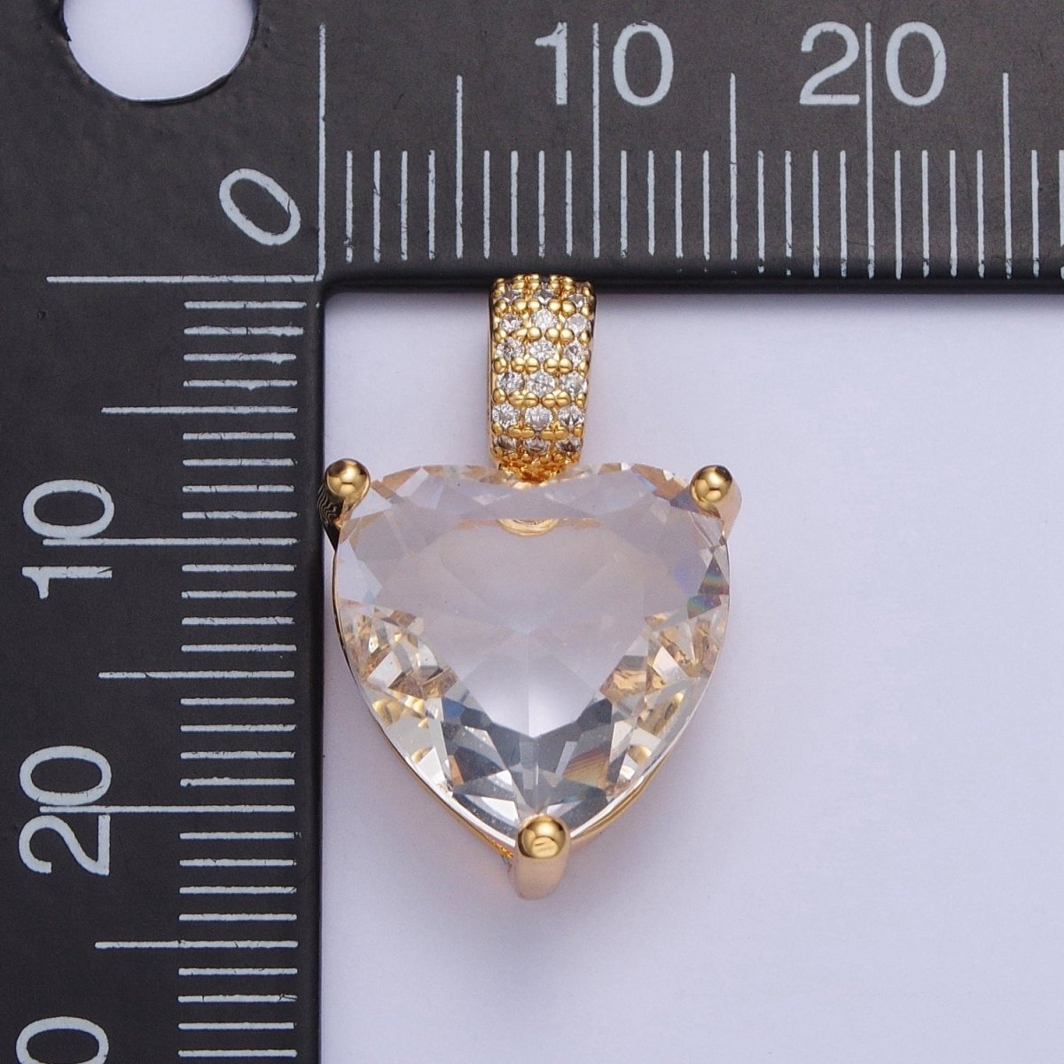 24K Gold Filled Clear Cubic Zirconia Heart Love CZ Pendant Charm For Jewelry Making X-436 - DLUXCA