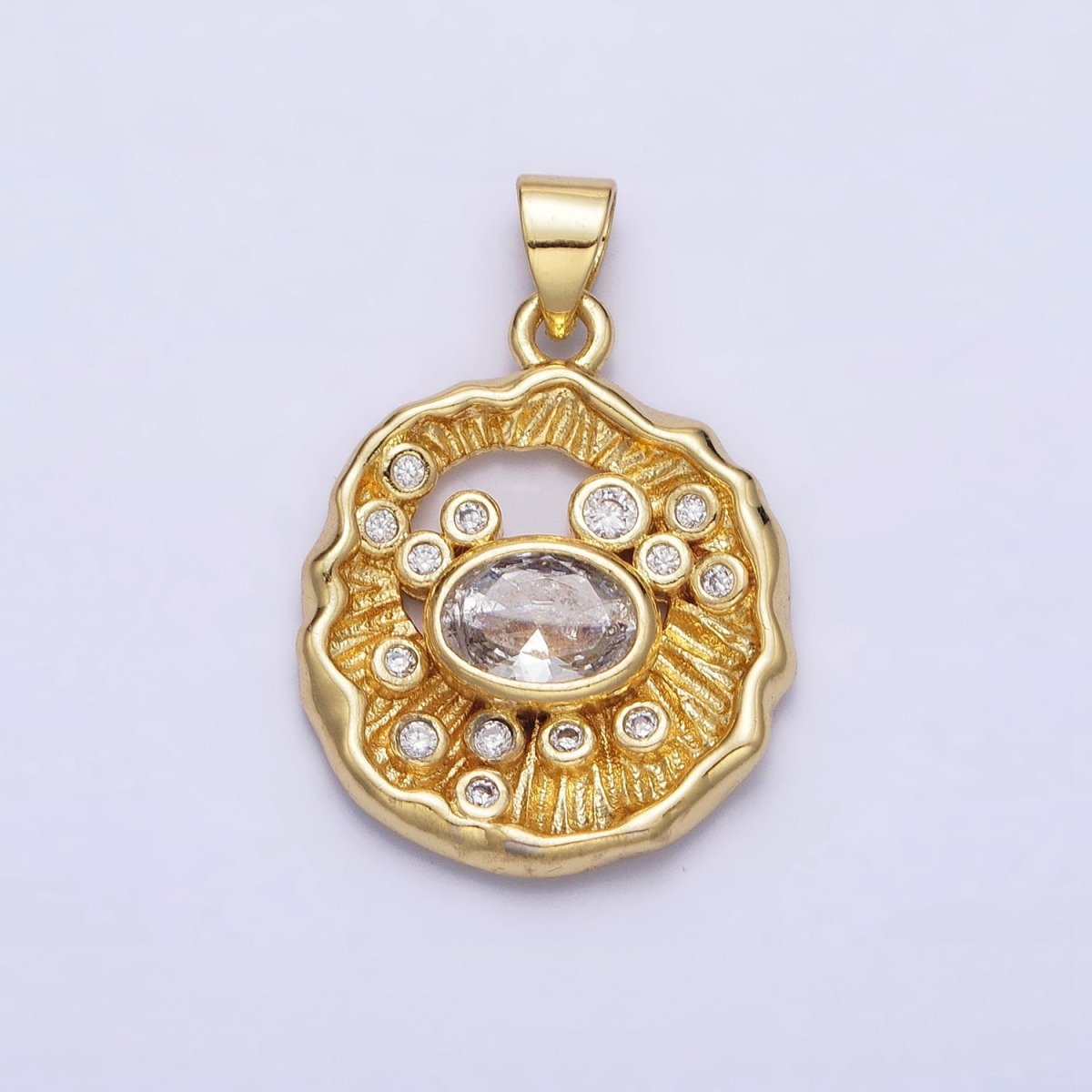 24K Gold Filled Clear CZ Abstract Geometric Round Pendant | AA204 - DLUXCA