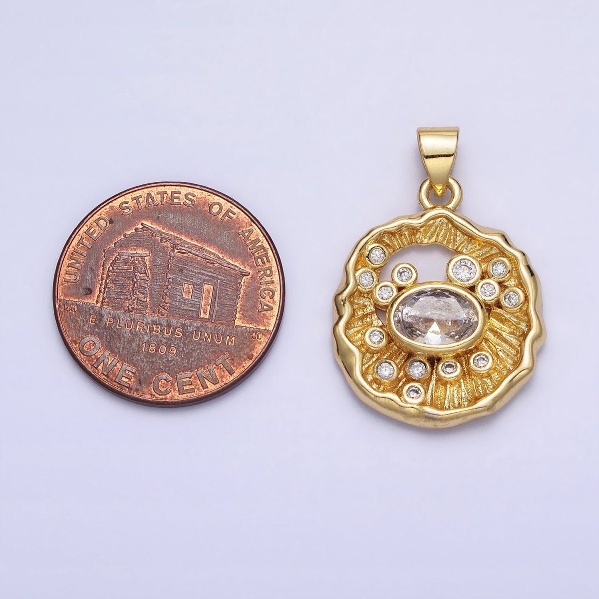 24K Gold Filled Clear CZ Abstract Geometric Round Pendant | AA204 - DLUXCA