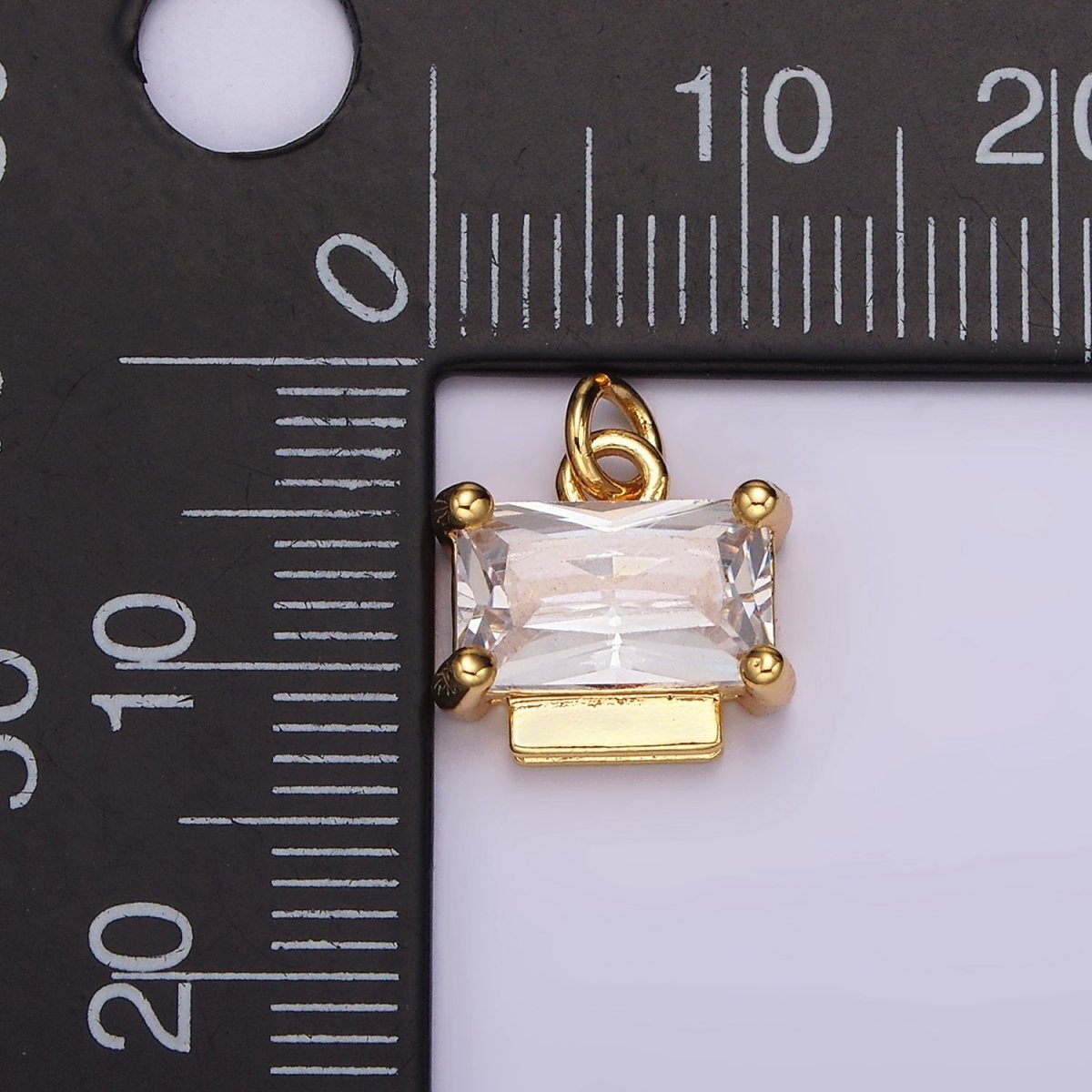 24K Gold Filled Clear CZ Baguette Bar Bezel Add-On Charm | AC876 - DLUXCA