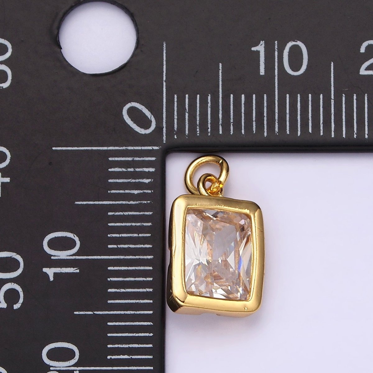 24K Gold Filled Clear CZ Baguette Bezel Add-On Charm | AC874 - DLUXCA