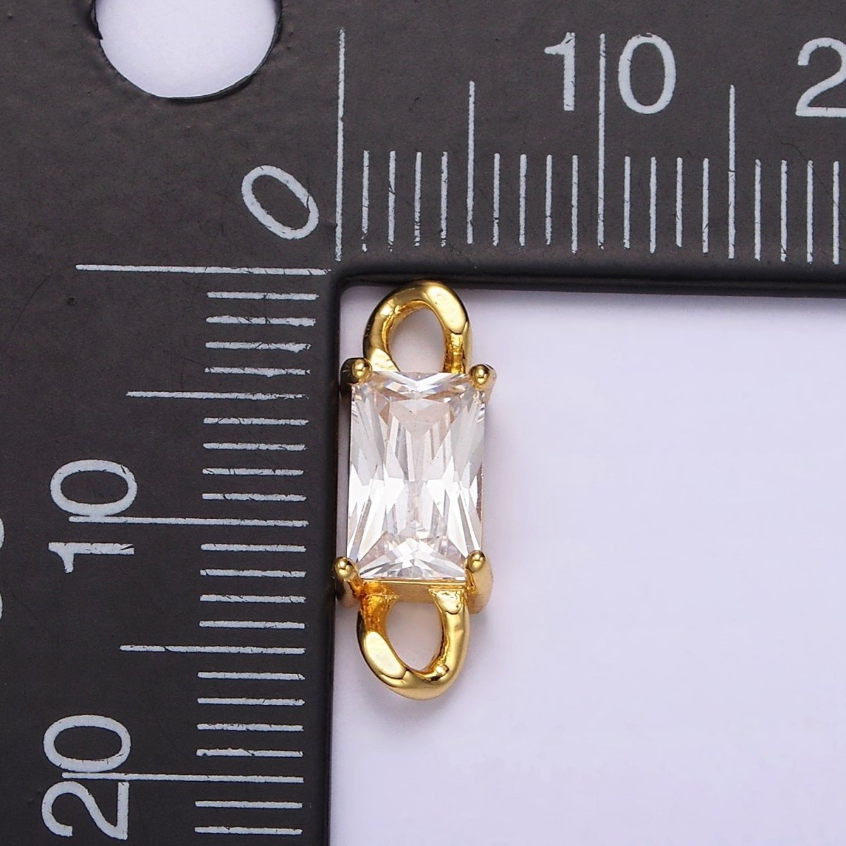 24K Gold Filled Clear CZ Baguette Curb Link Loop Connector | G798 - DLUXCA