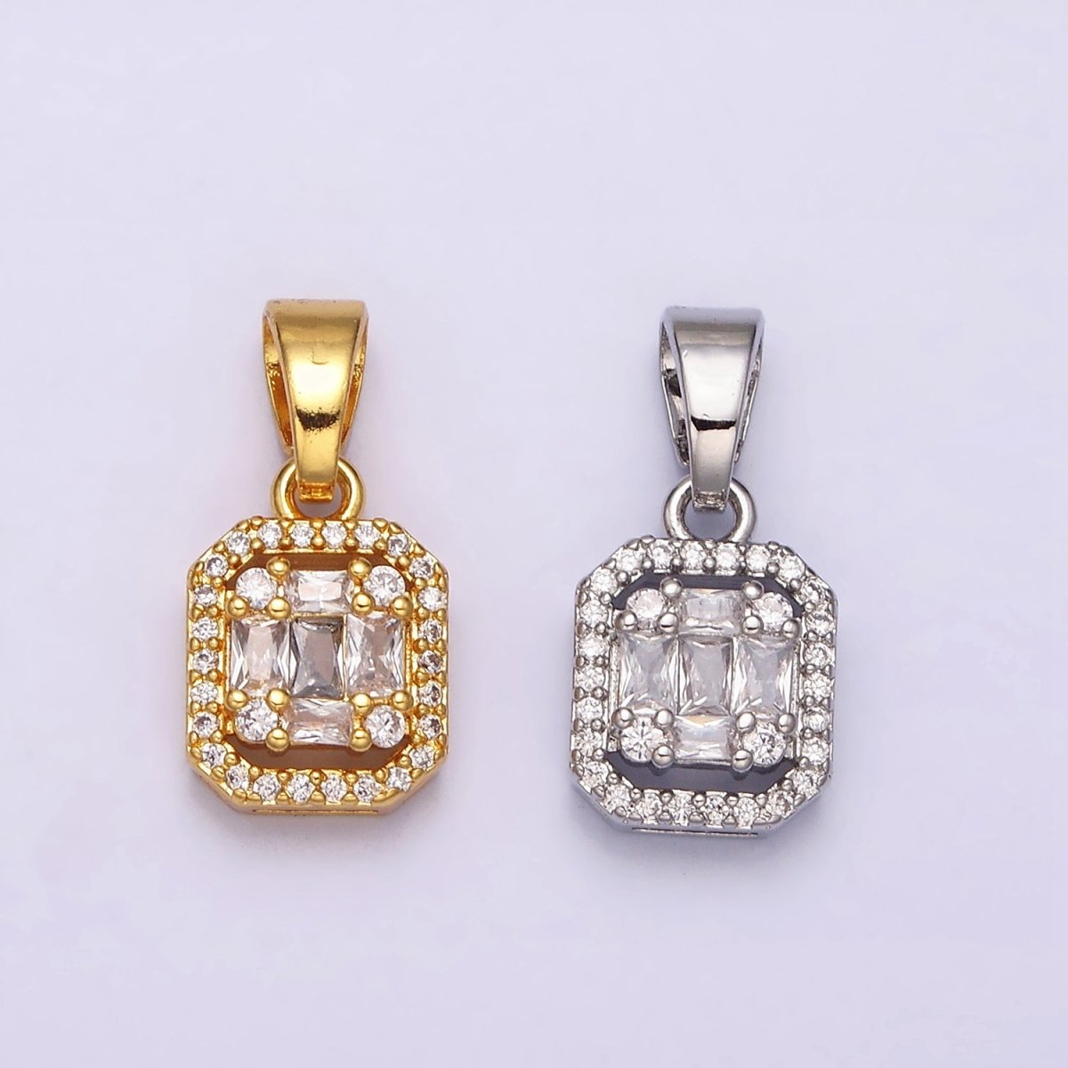 24K Gold Filled Clear CZ Baguette Open Square Pendant in Gold & Silver | AA463 AA464 - DLUXCA