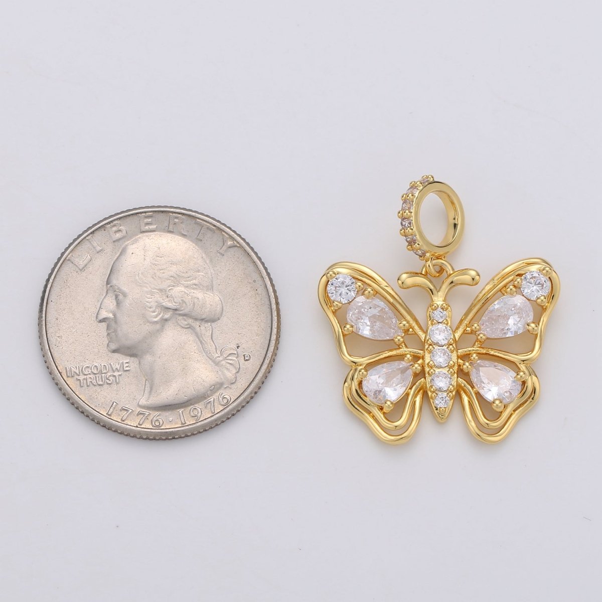 24K Gold Filled Clear CZ Butterfly Mariposa Micro Paved Bail Pendant | I659 - DLUXCA