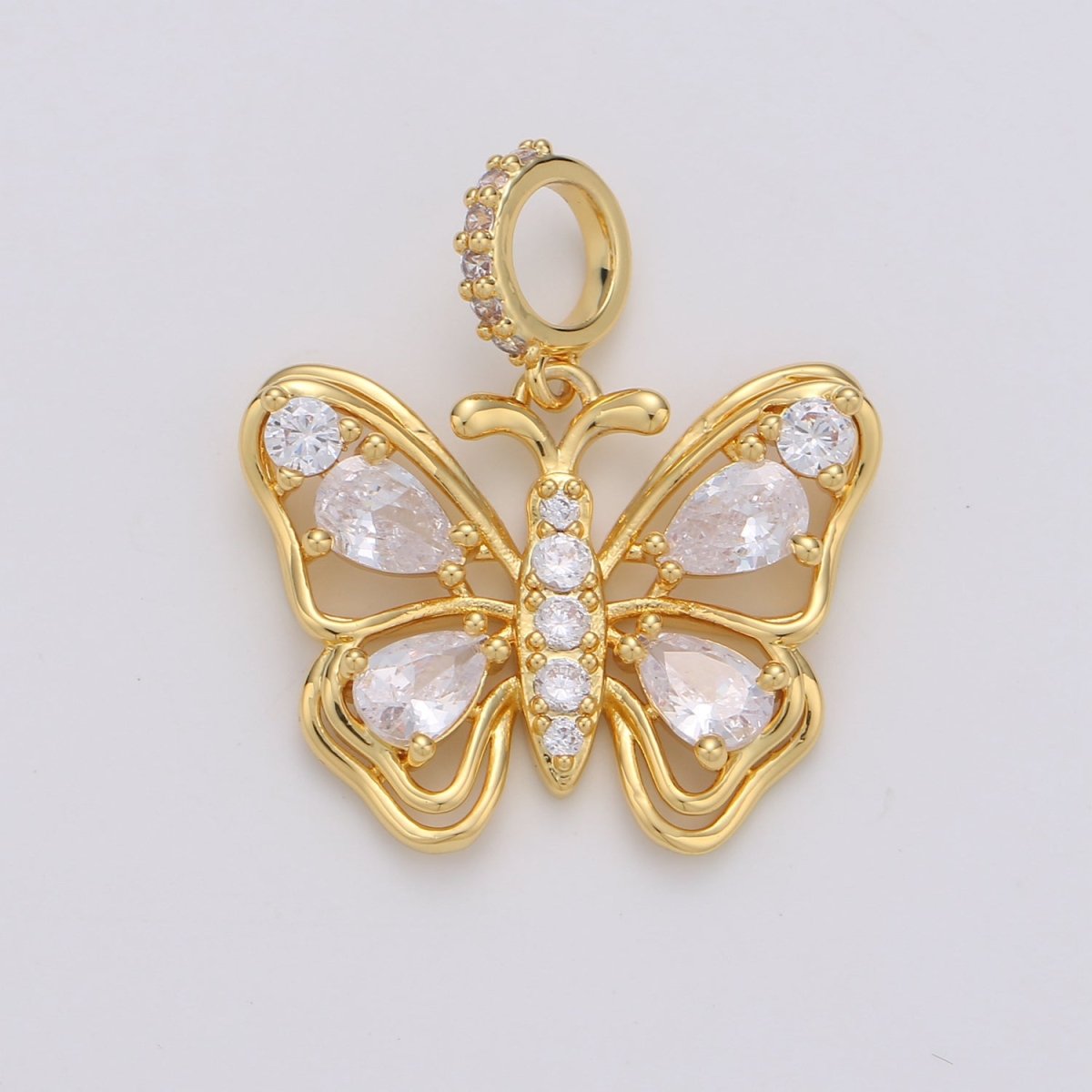 24K Gold Filled Clear CZ Butterfly Mariposa Micro Paved Bail Pendant | I659 - DLUXCA