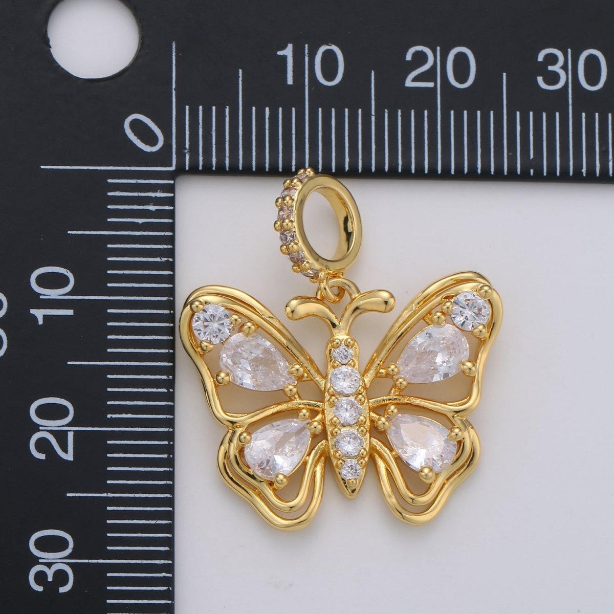 24K Gold Filled Clear CZ Butterfly Mariposa Micro Paved Bail Pendant | I659 - DLUXCA