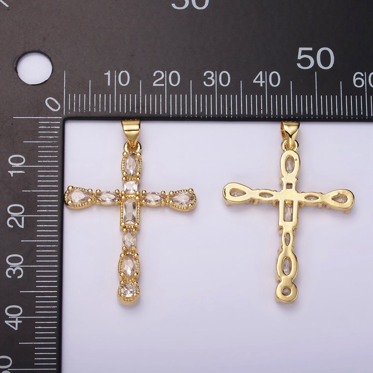 24K Gold Filled Clear CZ Geometric Latin Cross Pendant | N1922 - DLUXCA