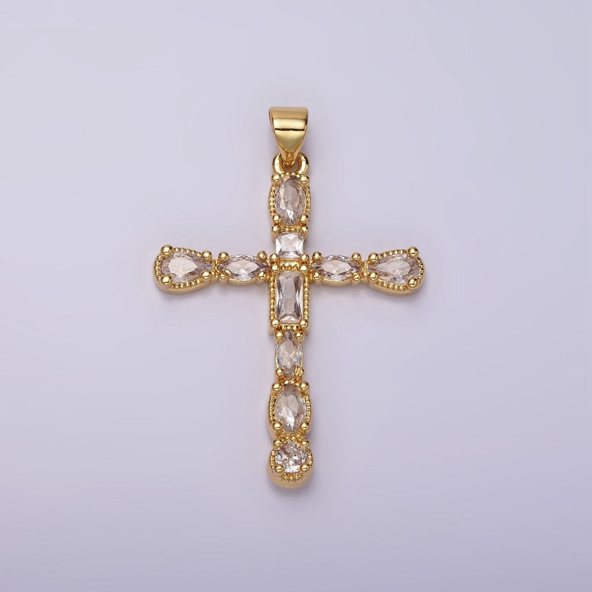 24K Gold Filled Clear CZ Geometric Latin Cross Pendant | N1922 - DLUXCA