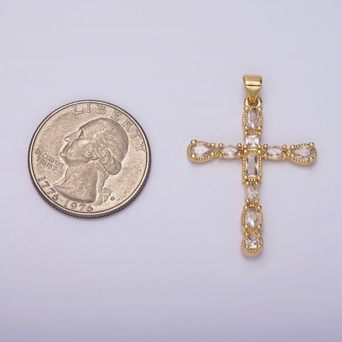 24K Gold Filled Clear CZ Geometric Latin Cross Pendant | N1922 - DLUXCA