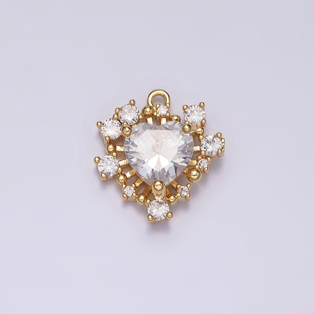 24K Gold Filled Clear CZ Heart Multiple Bar Open Abstract Charm | AC1428 - DLUXCA