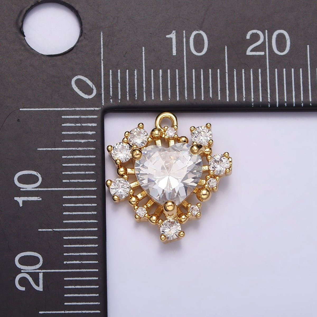 24K Gold Filled Clear CZ Heart Multiple Bar Open Abstract Charm | AC1428 - DLUXCA