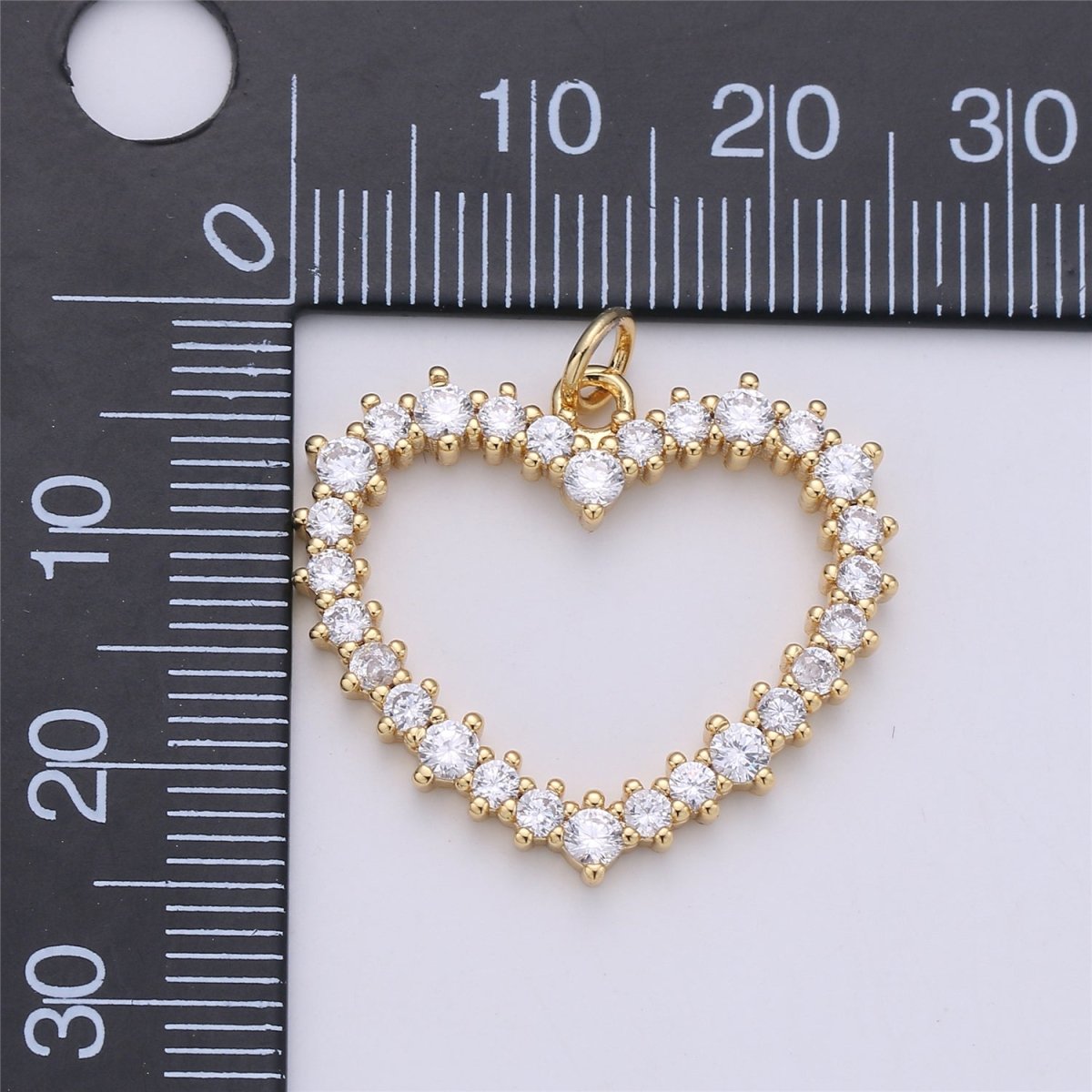 24K Gold Filled Clear CZ Heart Open Charm | C-732 - DLUXCA