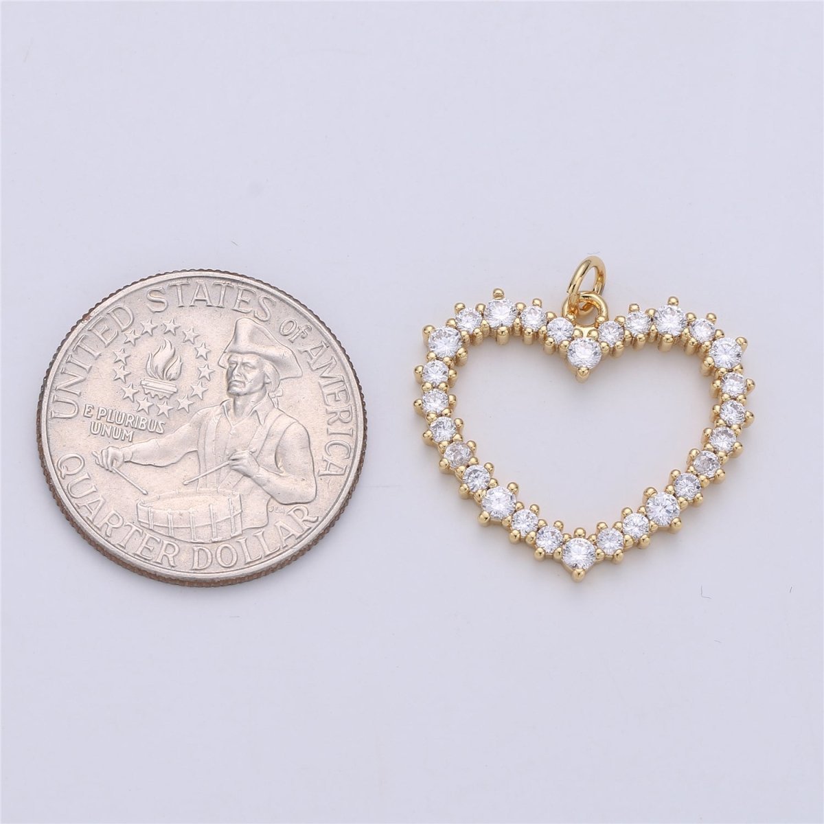 24K Gold Filled Clear CZ Heart Open Charm | C-732 - DLUXCA