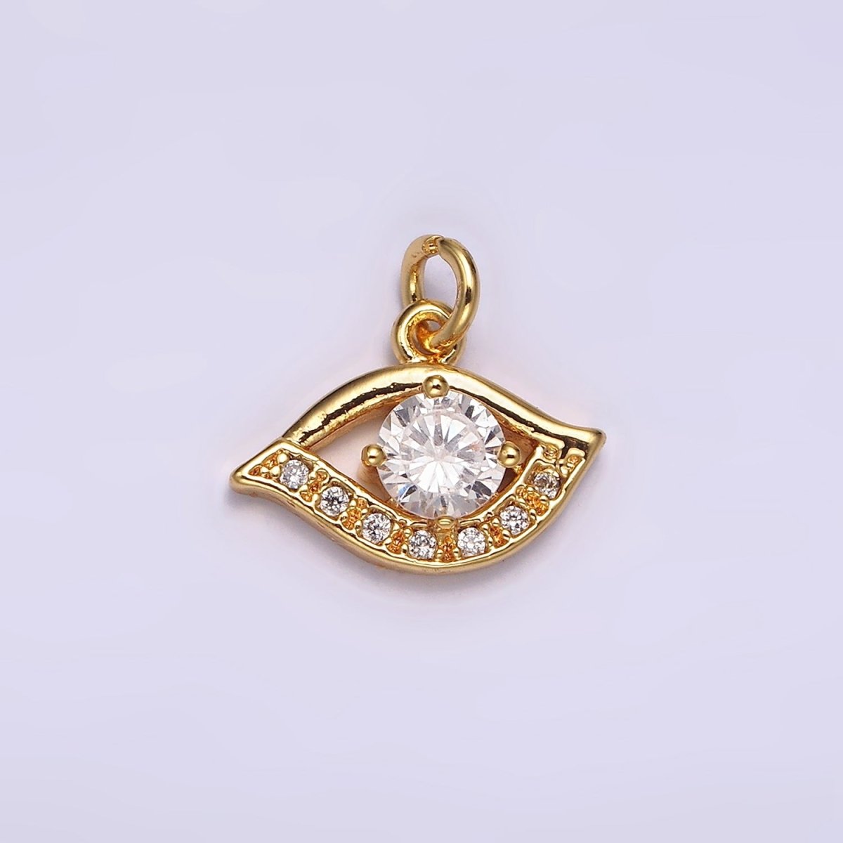 24K Gold Filled Clear CZ Micro Paved CZ Open Evil Eye of Ra Charm | AC870 AC871 - DLUXCA