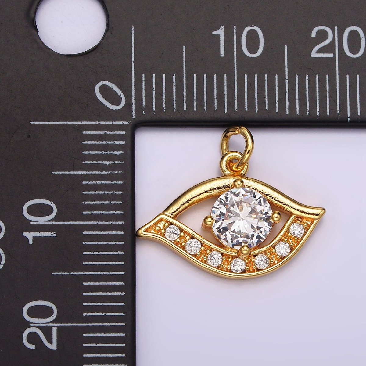 24K Gold Filled Clear CZ Micro Paved CZ Open Evil Eye of Ra Charm | AC870 AC871 - DLUXCA