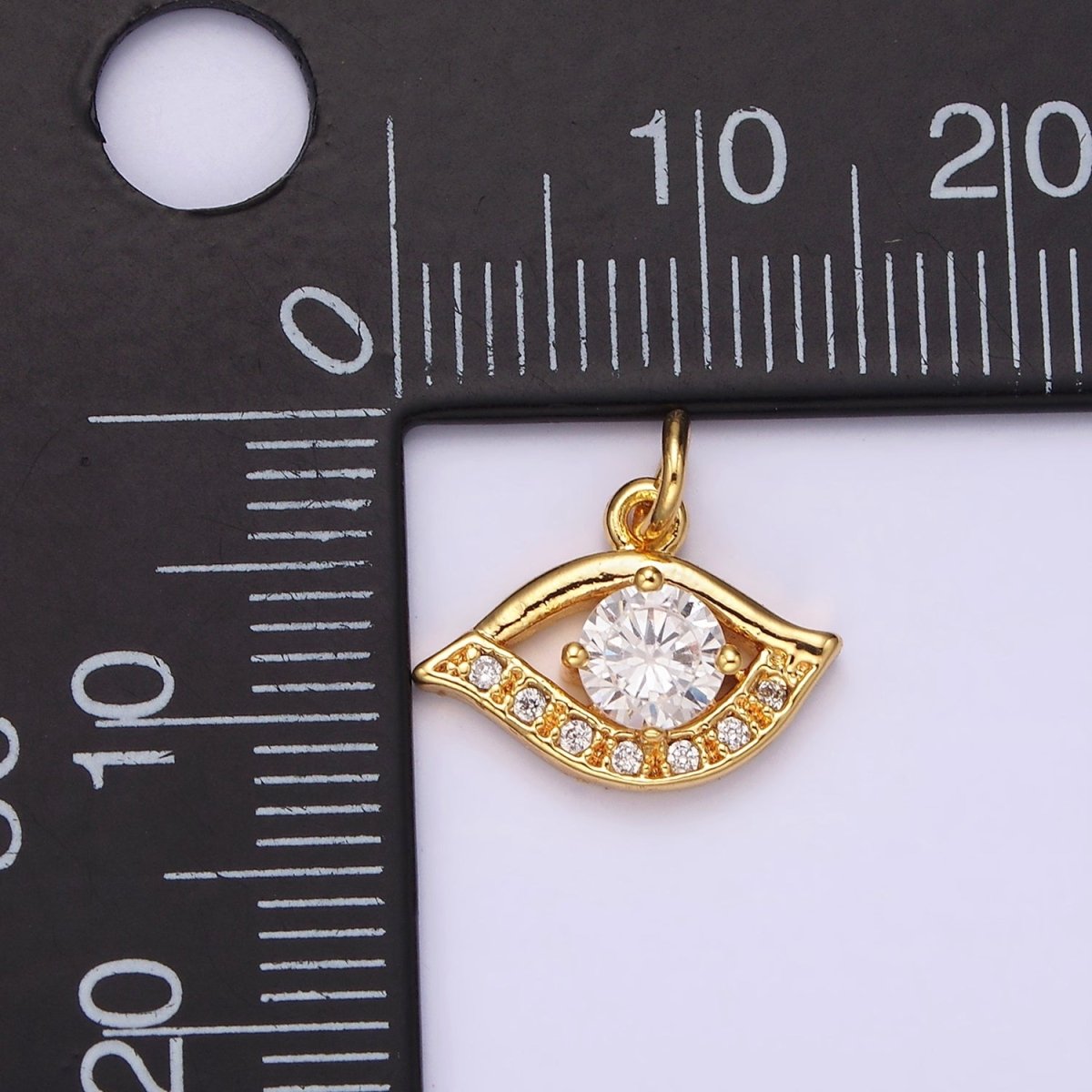 24K Gold Filled Clear CZ Micro Paved CZ Open Evil Eye of Ra Charm | AC870 AC871 - DLUXCA