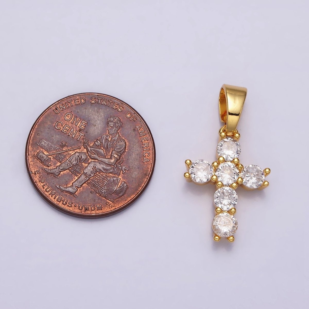 24K Gold Filled Clear CZ Religious 24mm Cross Pendant | AA442 - DLUXCA