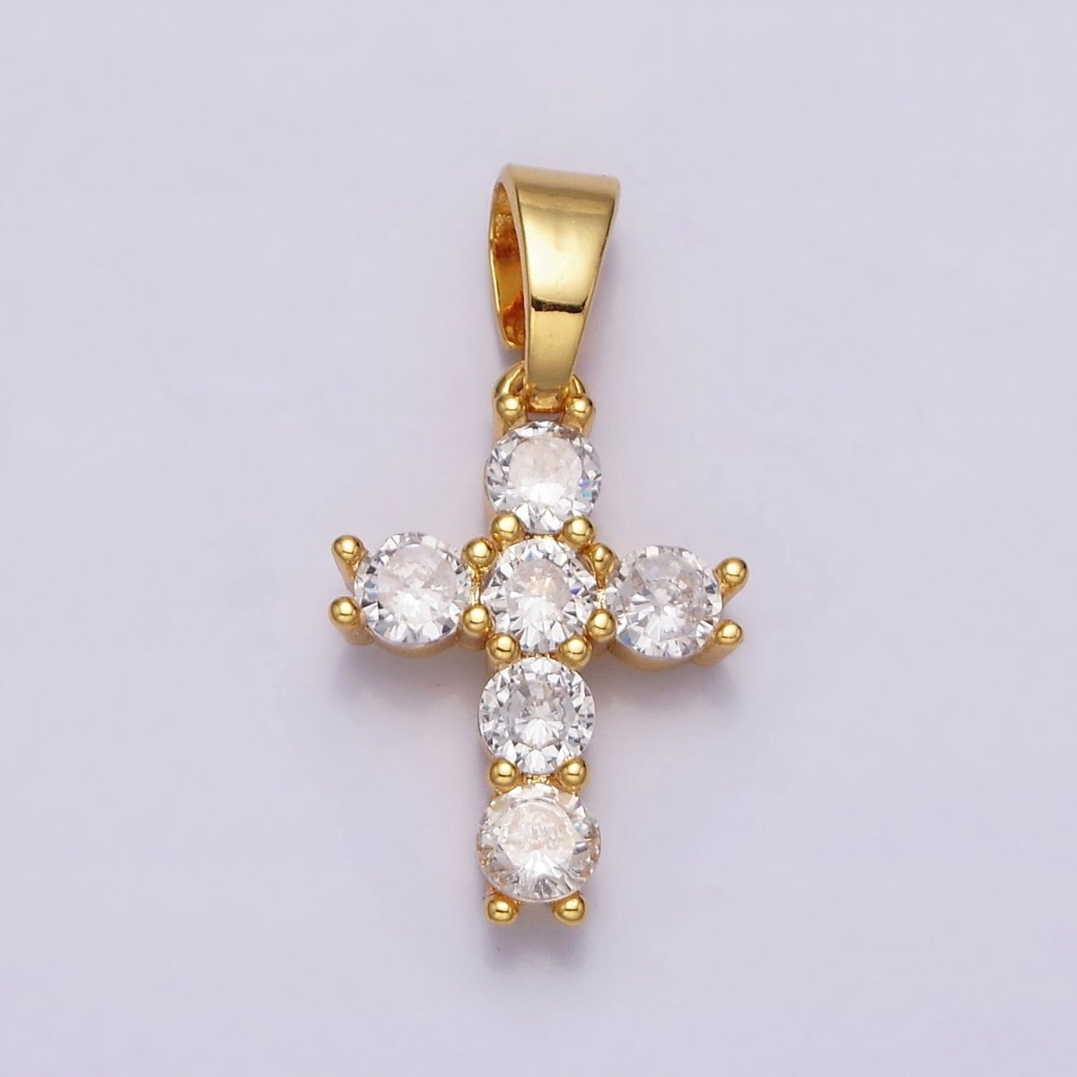 24K Gold Filled Clear CZ Religious 24mm Cross Pendant | AA442 - DLUXCA