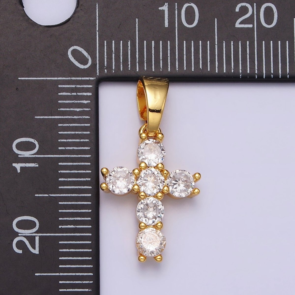 24K Gold Filled Clear CZ Religious 24mm Cross Pendant | AA442 - DLUXCA