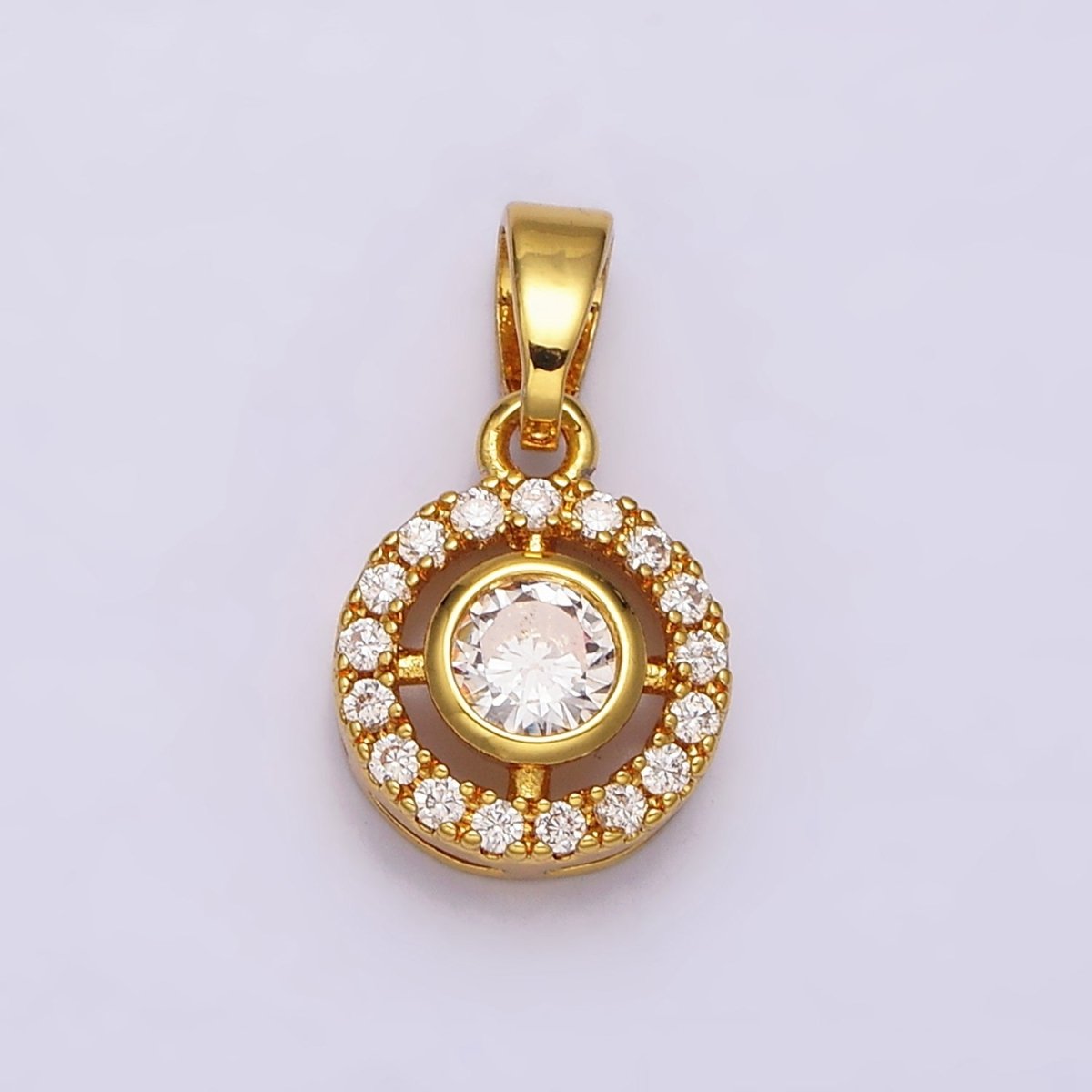 24K Gold Filled Clear CZ Round Open Pendant in Gold & Silver | AA451 AA452 - DLUXCA
