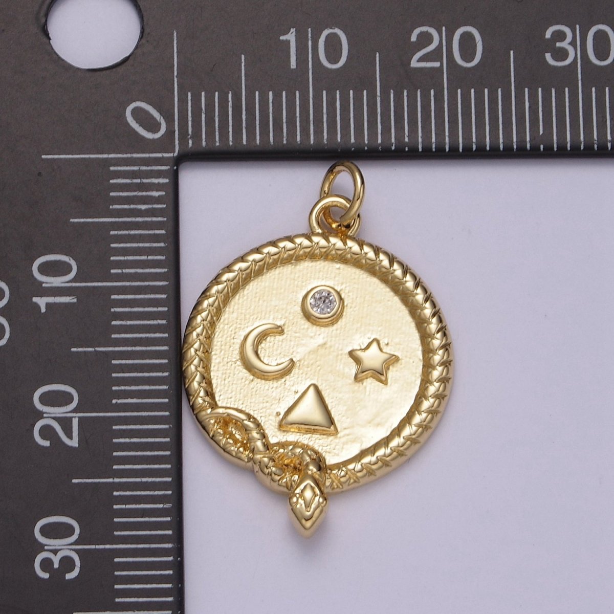 24K Gold Filled Clear CZ Snake Serpent Celestial Star Moon Triangle Round Charm | N836 - DLUXCA