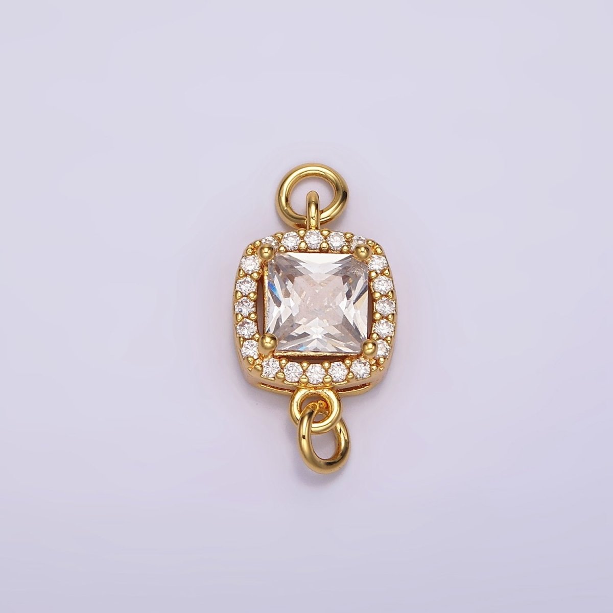 24K Gold Filled Clear CZ Square Rounded Micro Paved CZ Connector | G800 - DLUXCA