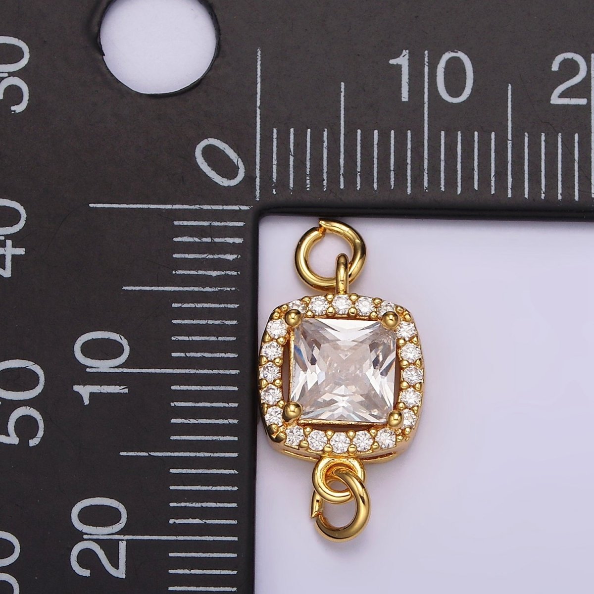24K Gold Filled Clear CZ Square Rounded Micro Paved CZ Connector | G800 - DLUXCA
