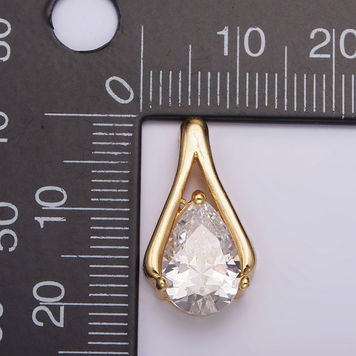 24K Gold Filled Clear CZ Teardrop Open Curved Bail Pendant | N1940 - DLUXCA