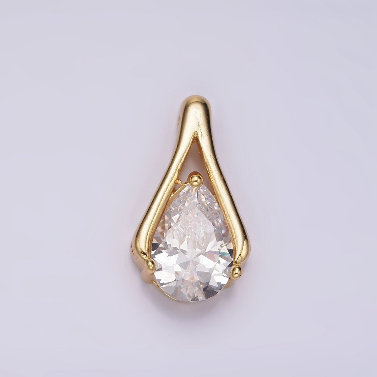 24K Gold Filled Clear CZ Teardrop Open Curved Bail Pendant | N1940 - DLUXCA