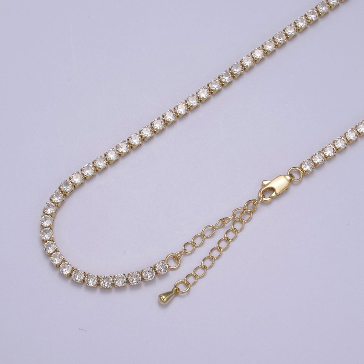 24K Gold Filled Clear CZ Tennis 18 Inch Layering Chain Necklace in Gold & Silver | WA-680 WA-681 Clearance Pricing - DLUXCA