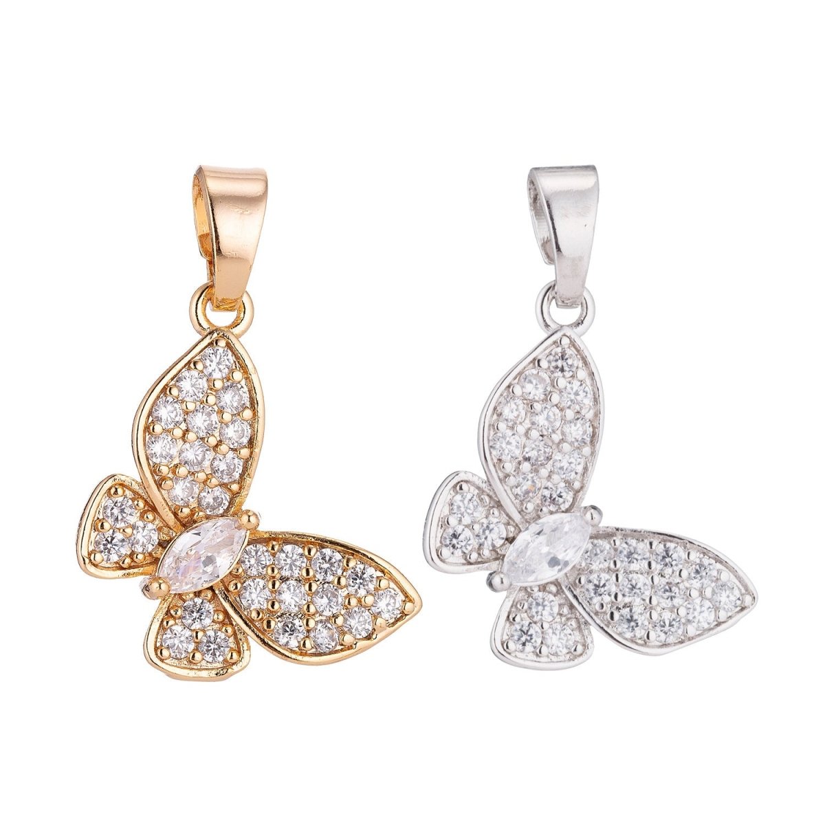 24K Gold Filled Clear Marquise Micro Paved CZ Butterfly Animal Pendant | H019 - DLUXCA