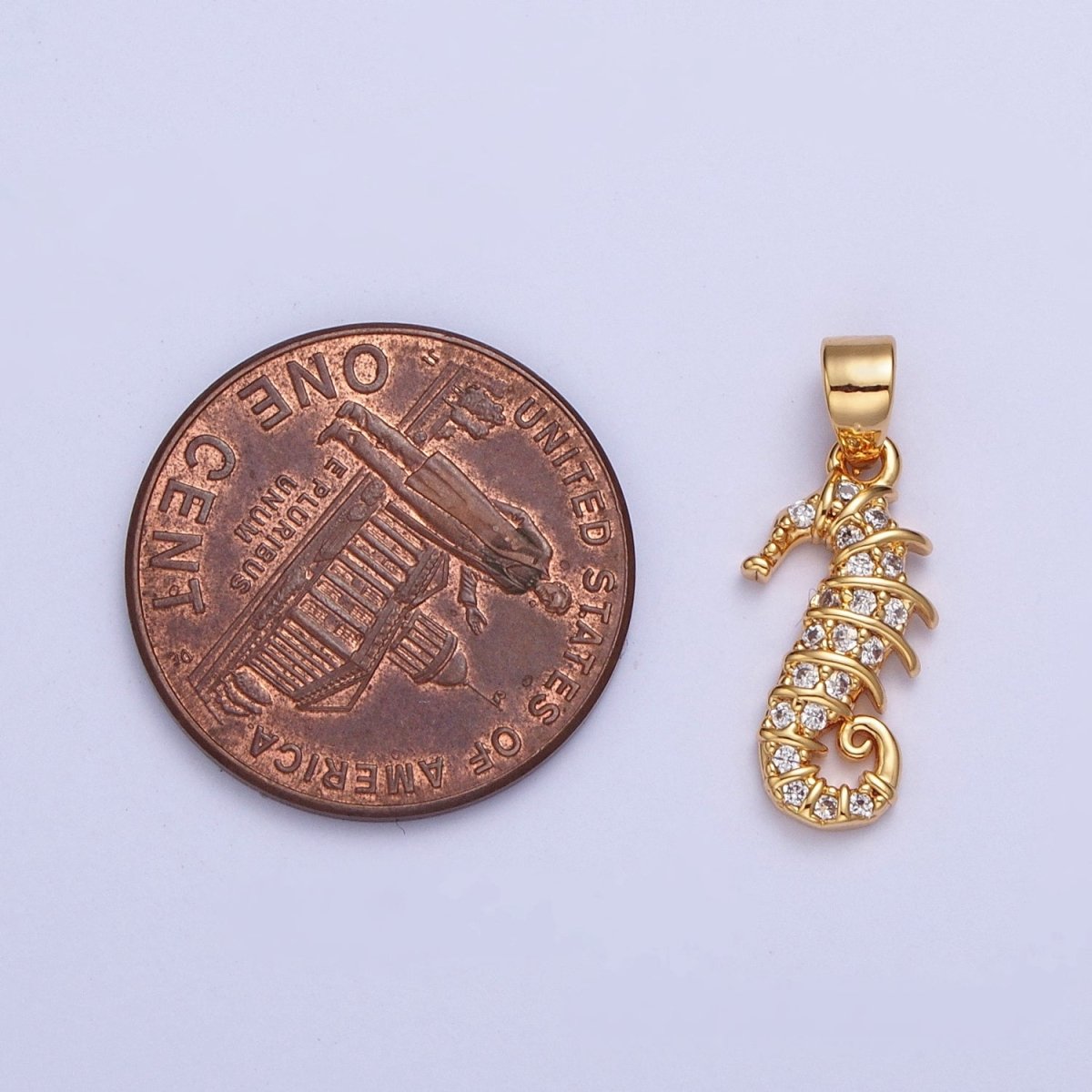 24K Gold Filled Clear Micro Pave Cubic Zirconia Seahorse Ocean wildlife for Jewelry Making X-452 - DLUXCA