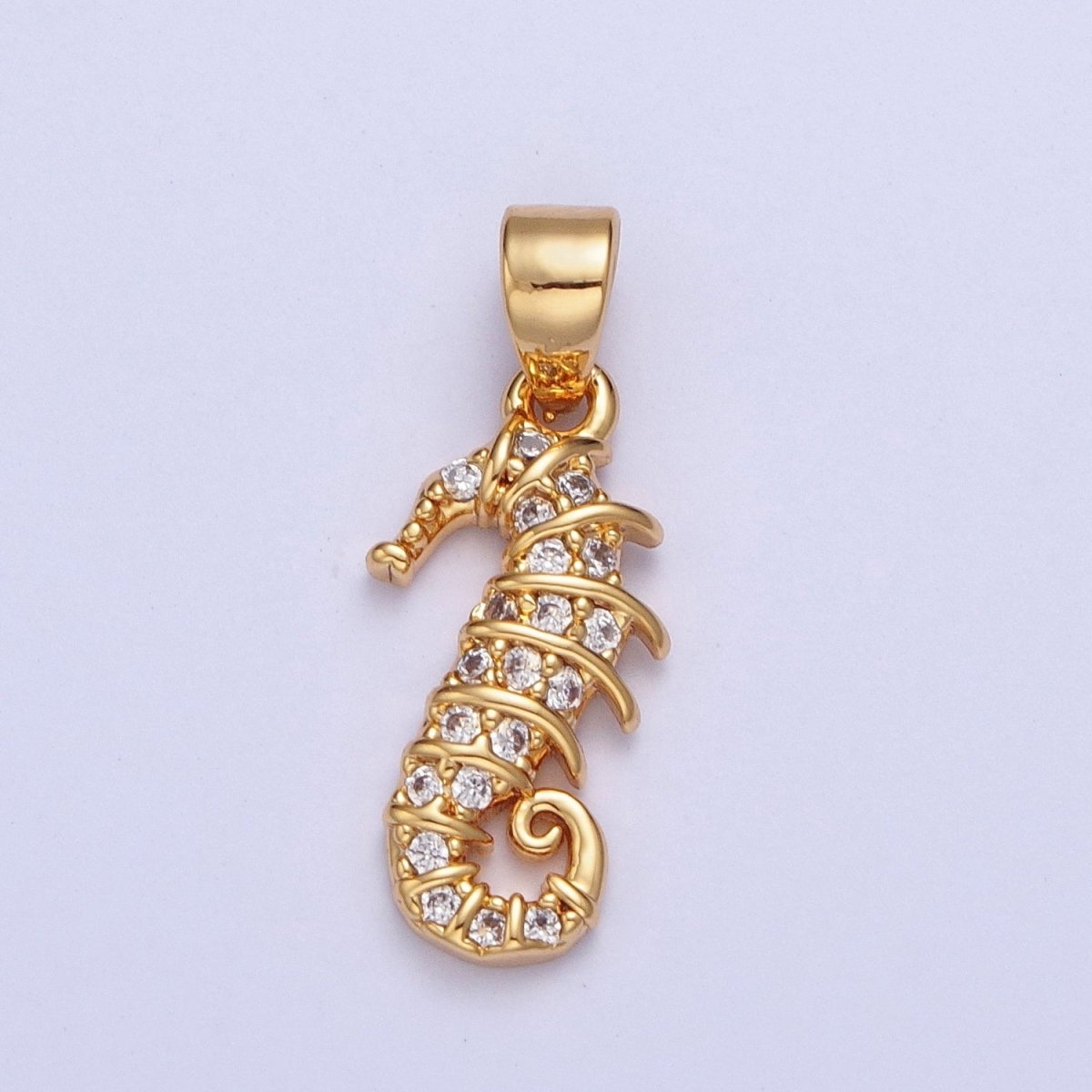 24K Gold Filled Clear Micro Pave Cubic Zirconia Seahorse Ocean wildlife for Jewelry Making X-452 - DLUXCA