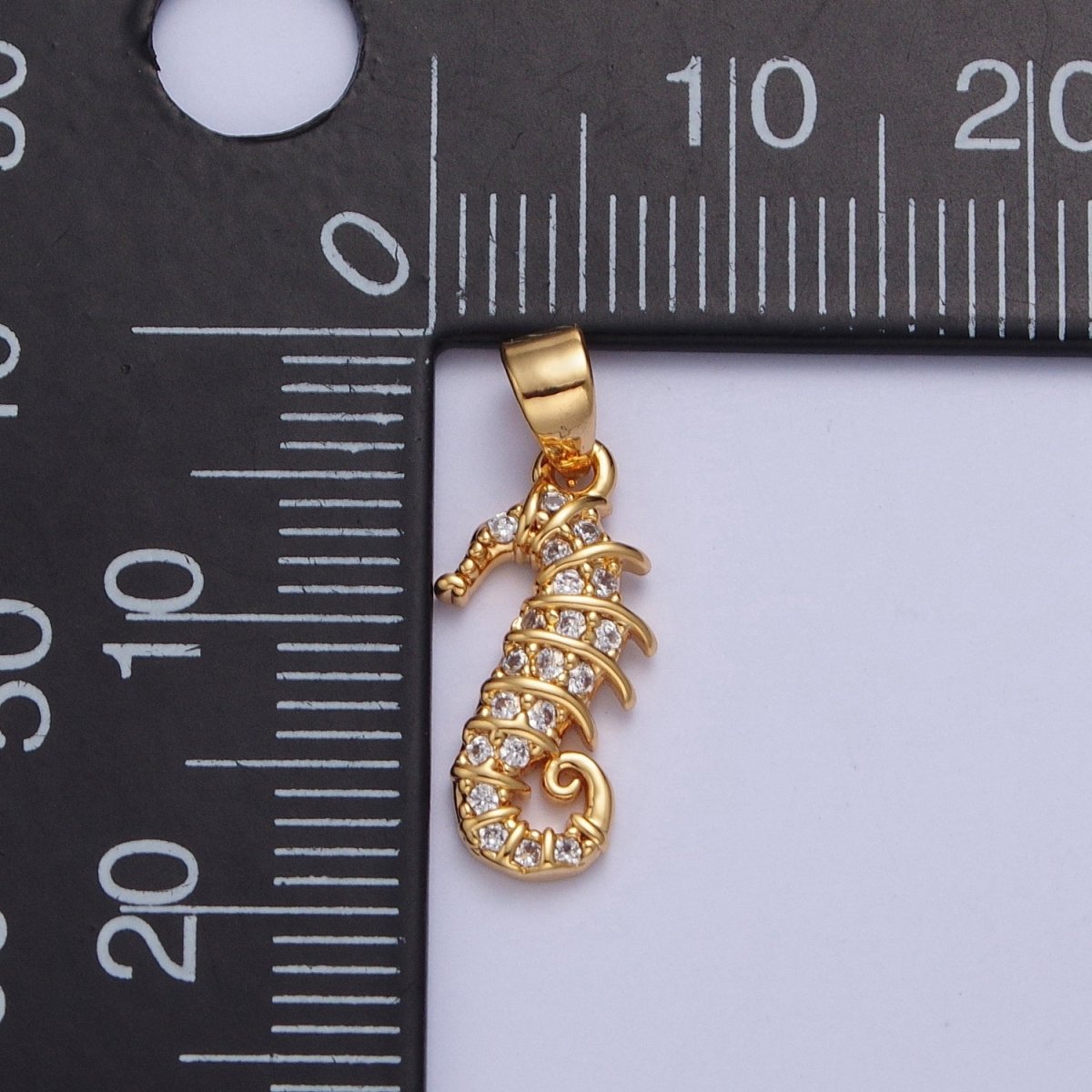 24K Gold Filled Clear Micro Pave Cubic Zirconia Seahorse Ocean wildlife for Jewelry Making X-452 - DLUXCA